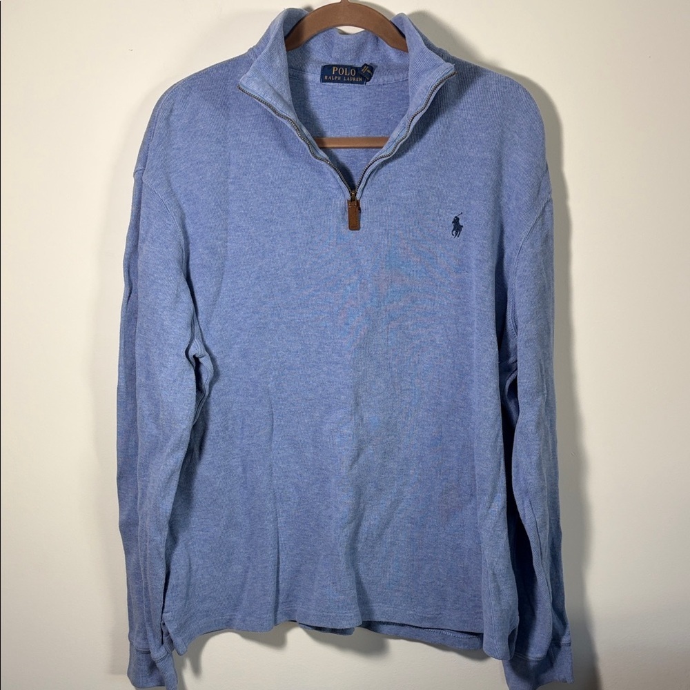Polo by Ralph Lauren Men's Light Blue 1/4 Zip Sweater- Midweight- L